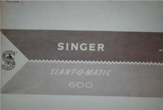 Singer Slant O Matic Model 600 Sewing Machine Manual On CD