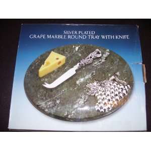  Silver Plated Grape Marble Round Tray with Knife: Kitchen 