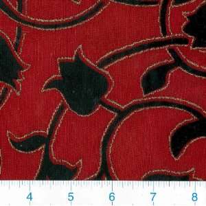  58 Wide Flocked Tulips   Red Fabric By The Yard Arts 