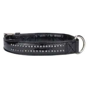   Leather Jewel Studded Dog Collar, 6 8 Inch, Black Patent