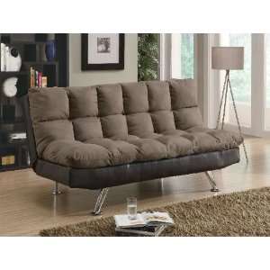 Coaster Two Tone Sofa Bed in Brown Microfiber/Dark Brown Faux Leather 