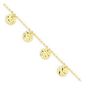  14k Yellow Gold Polished & Diamond  Cut Anklet: Jewelry