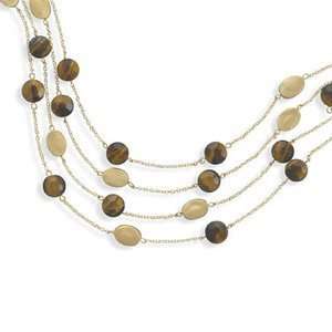  Tigers Eye 4 strand Fashion Goldtone Necklace Jewelry