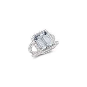 32 Cts Diamond & 4.37 Cts White Topaz Cluster Ring in 14K White Gold 