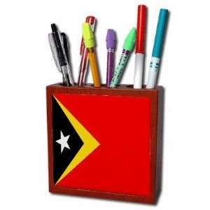  East Timor Flag Mahogany Wood Pencil Holder Office 