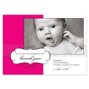  Magenta and White with Name Filigree Birth Announcement 