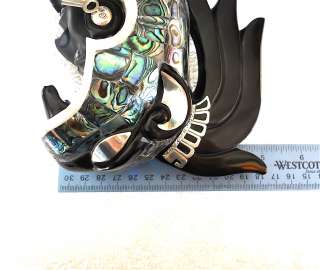 Handmade fine Aztec art~Black obsidian Jaguar Warrior w/shell & .925 