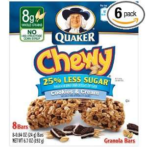   Cream Chewy Granola Bars Reduced Sugar, 8 Bars per Pack (Pack of 6