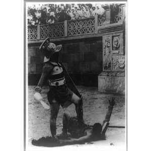    Quo Vadis,fallen Christian in arena,1913,gladiators