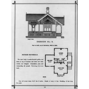  Design no. 4,front view of house,floor plan,outside 