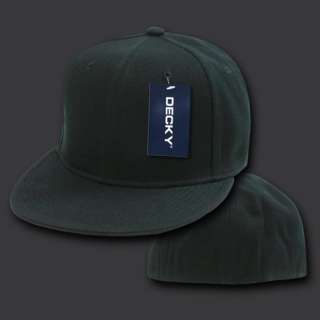 BLACK FITTED FLAT BILL BASEBALL CAP CAPS HAT   7 Sizes  