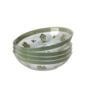   Naturewood Hand painted Glass Salad Bowls, Set of 4: Kitchen & Dining
