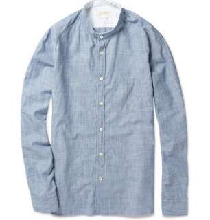   shirts  Striped shirts  Grandad Collar Striped Chambray Shirt