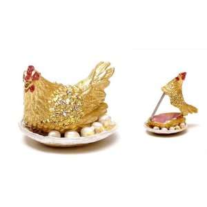  Jeweled Metal Hen on Nest Box 