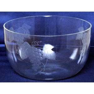   Hand Etched Grapes Large Glass Salad Bowl 4.5H 8D