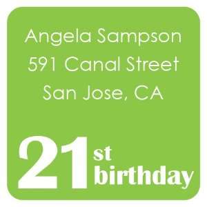  21st Birthday Green And White Square Stickers: Everything 