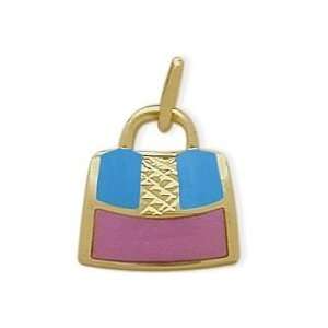   Yellow Gold & Enamel Purple Purse Pendant with 16 chain: Jewelry
