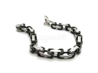 Mens Silver Bangle Black Stainless Steel Links Bracelet  