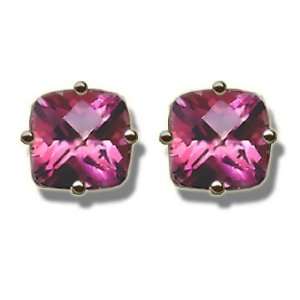  6mm Checkerbcut Mystic Pink Topaz Earring Jewelry