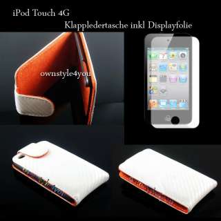 Leder Hülle Tasche Case für iPod Touch 4G + Folie weiß  