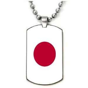 Japan Flag Color Dogtag Pendant Necklace w/Chain and Giftbox
