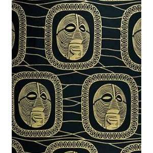  African Fancy Print Gold Mask On Black Fabric: Arts 