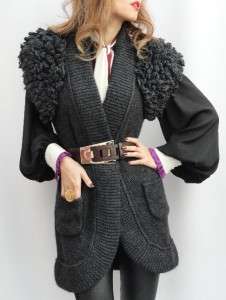 BN TIBI Grey Black Hand Knit Chunky Wool Coat Cardigan UK8 10  