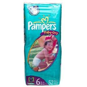  Pampers Baby Dry Diapers, Size 6, Super Mega Pack, 52 Diapers 