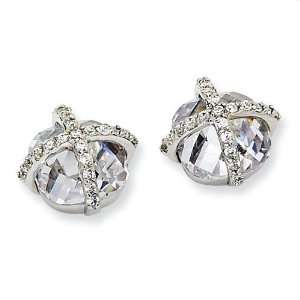  Checker cut Round CZ Post Earrings in Sterling Silver 