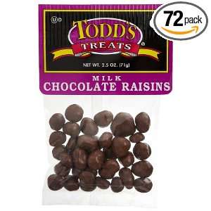 Todds Treats Milk Chocolate Raisins, 2.5 Ounce Bags (Pack of 72)
