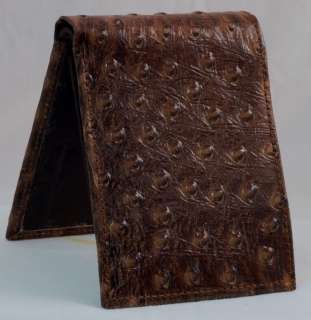 Mens NEW Brown Leather Ostrich Embossed Wallet  