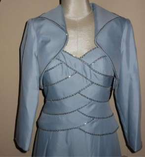 NWT Cachet Beaded Gown & Matching Jacket Light Blue 8 $210 Mother of 