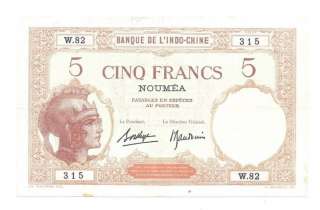 New Caledonia Noumea 5 Francs 1926 P 36b VF++ Banknote  