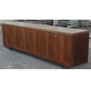 116 Long Vintage Burl Walnut Leather Cabinet Credenza  