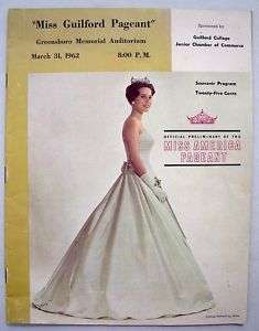 Miss Guilford Pageant 1962 Souvenir Program Greensboro  