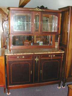 C1915 French Inlaid Marble Top Cabinet W/Bronze Accents  