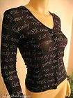 NEW BLACK SILVER PRINT MESH TOP BLOUSE S 4 6 NWT ITALY  