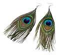 NEW 1 Pair Dangle Lady Cool Natural Peacock Feather Beautiful Earrings 