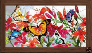 BUTTERFLIES & LILIES BUTTERFLY 22 STAINED GLASS PANEL  