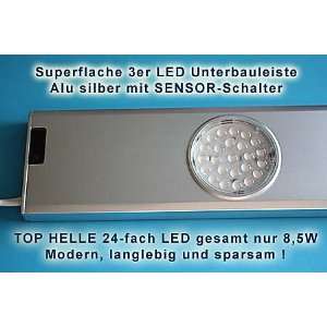   24 fach LED Unterbauleiste ALU silber, LED weiss mit Sensor Schalter
