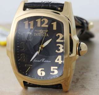   Lupah Swiss Sandstone Gold Tone Black Leather Band Watch NEW  