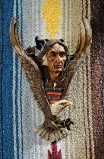 Indian Warrior Rising Eagle Wall Sculpture Native American Statue 