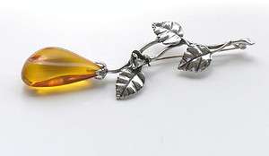 AC103 925 STERLING S NATURAL BALTIC AMBER PIN BROOCH  