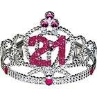 SILVER AND PINK HAPPY 21 BIRTHDAY TIARA MOLDED JEWELS PARTY CROWN