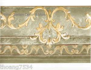 Acanthus Leaf Scroll Gold Sage Green Wall paper Border  