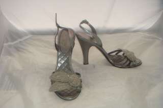   CHANEL SILVER ARGET BUTTON HIGH HEELS SHOES SANDALS 37 $1500  