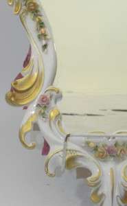 CAPO DI MONTE PORCELAIN WALL MIRROR ENCRUSTED FLOWERS  