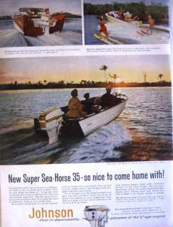 1958 JOHNSON SUPER SEA HORSE 35 BOAT MOTOR PRINT AD!  