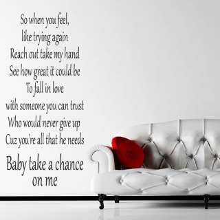JLS Take A Chance On Me Lyrics Wall Sticker Perfect Gift From £11.99 