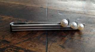   MIKIMOTO Sterling Silver & Pearl Tie Bar Clasp Clip Pin   NR  